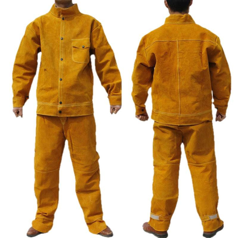 Haiyu Защитно облекло за заваряване от телешка кожа с дълги ръкави и защитна престилка, термоизолация и износоустойчивост