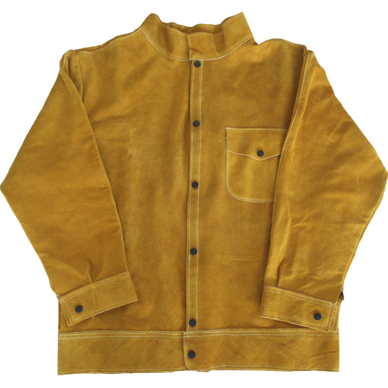 Haiyu Защитно облекло за заваряване от телешка кожа с дълги ръкави и защитна престилка, термоизолация и износоустойчивост