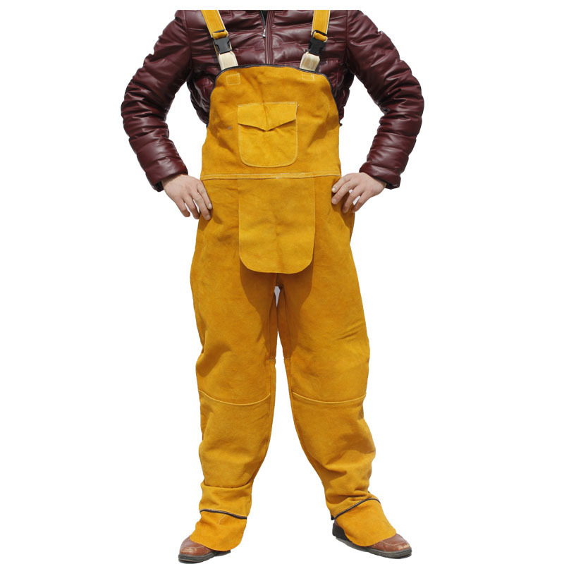 Haiyu Защитно облекло за заваряване от телешка кожа с дълги ръкави и защитна престилка, термоизолация и износоустойчивост