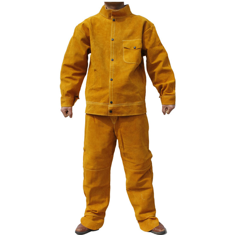 Haiyu Защитно облекло за заваряване от телешка кожа с дълги ръкави и защитна престилка, термоизолация и износоустойчивост