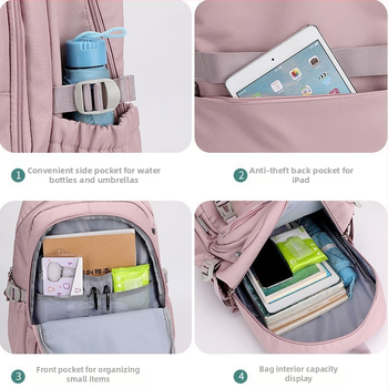 Ученическа раница за момичета от найлон, лека, дишаща, с голям капацитет и защита на гръбнака