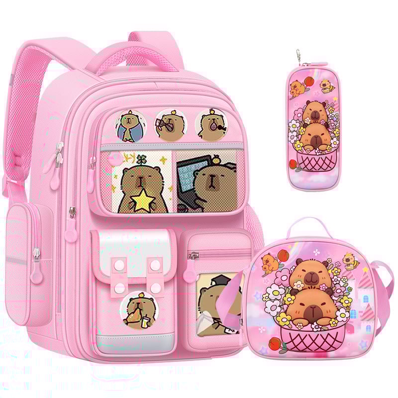 Комплект ученически раници Capybara - полиестер, водоустойчиви, ултралеки, презрамки с въздушна възглавница