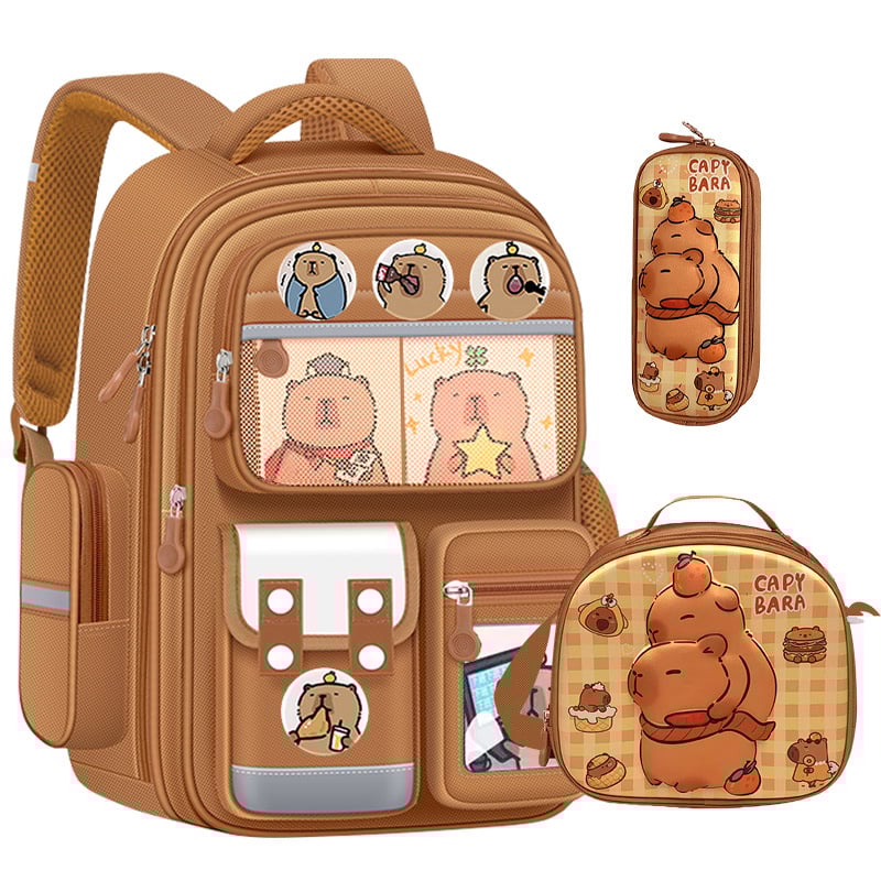 Комплект ученически раници Capybara - полиестер, водоустойчиви, ултралеки, презрамки с въздушна възглавница