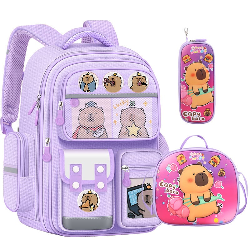 Комплект ученически раници Capybara - полиестер, водоустойчиви, ултралеки, презрамки с въздушна възглавница