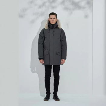 Geacă de puf cu umplutură din puf de gâscă alb, 360 g, țesătură exterioară 90% bumbac, impermeabilă și rezistentă la frig (-30°C până la -15°C), cu glugă, lungă