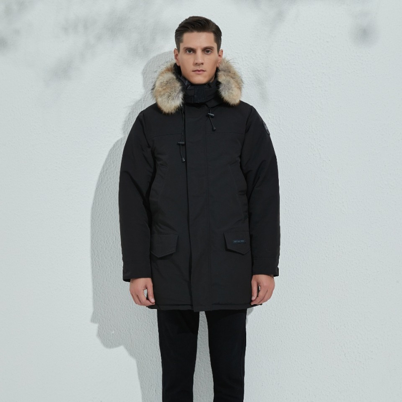 Geacă de puf cu umplutură din puf de gâscă alb, 360 g, țesătură exterioară 90% bumbac, impermeabilă și rezistentă la frig (-30°C până la -15°C), cu glugă, lungă