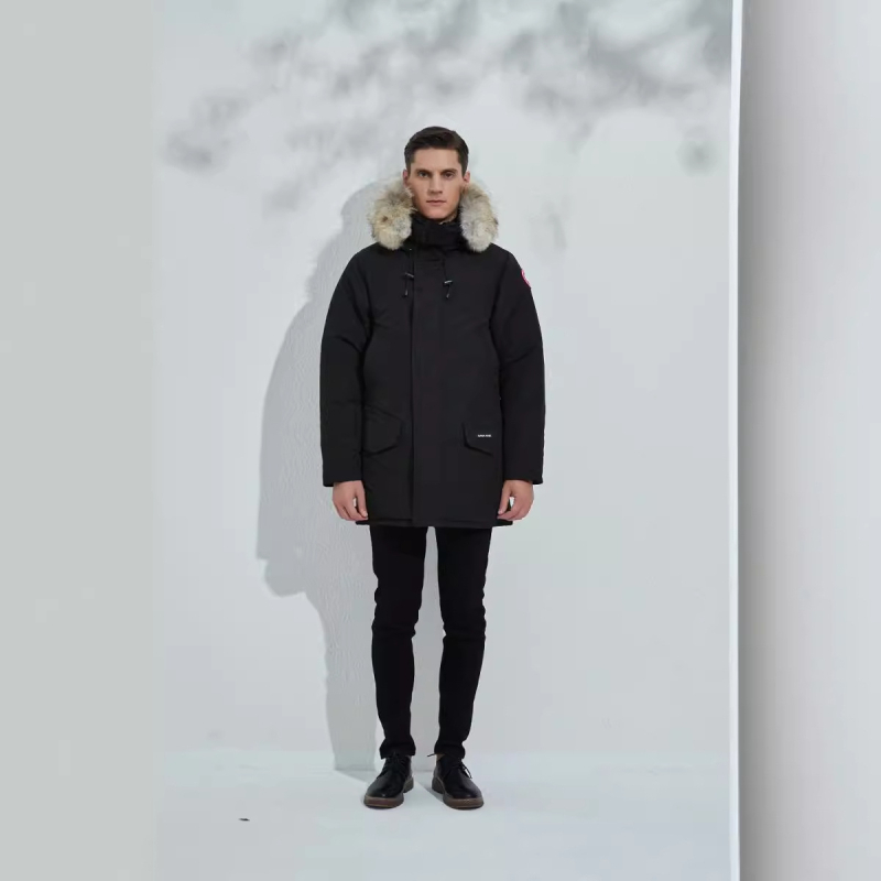 Geacă de puf cu umplutură din puf de gâscă alb, 360 g, țesătură exterioară 90% bumbac, impermeabilă și rezistentă la frig (-30°C până la -15°C), cu glugă, lungă