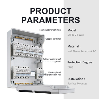24-канална IP66 външна разпределителна кутия, PC корпус, медни клеми, CE сертифицирана