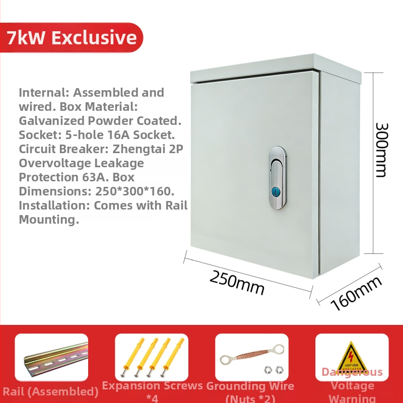 Външна водоустойчива разпределителна кутия за зарядно устройство, 5 вериги, монтаж на стена или на стойка, IP31, 32 A, корпус от галванизиран полимер