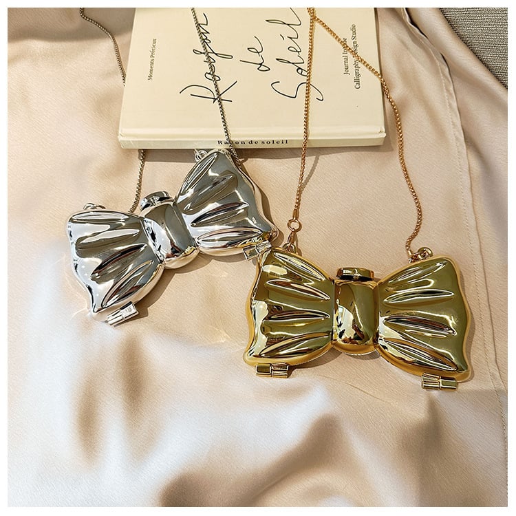 Кръстосана през рамо акрилна чанта с форма на панделка, заключваща се с ключалка и вътрешен джоб за документи