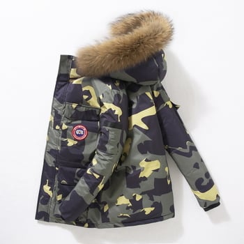 Geacă scurtă de bărbați din puf, cu blană artificială groasă, umplutură din puf de rață alb, 86–90% cașmir, respirabilă, impermeabilă, rezistentă la frig