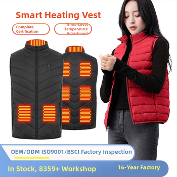 Zimná vonkajšia vyhrievacia vesta s 9-zónovým vykurovaním, ultra ľahká, teplá a vetruodolná, kardigán štýl, podšívka z bavlny, tkanina z polyestera, unisex, s odnímateľnou výstelkou