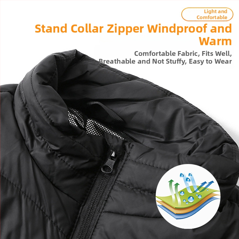 Zimná vonkajšia vyhrievacia vesta s 9-zónovým vykurovaním, ultra ľahká, teplá a vetruodolná, kardigán štýl, podšívka z bavlny, tkanina z polyestera, unisex, s odnímateľnou výstelkou