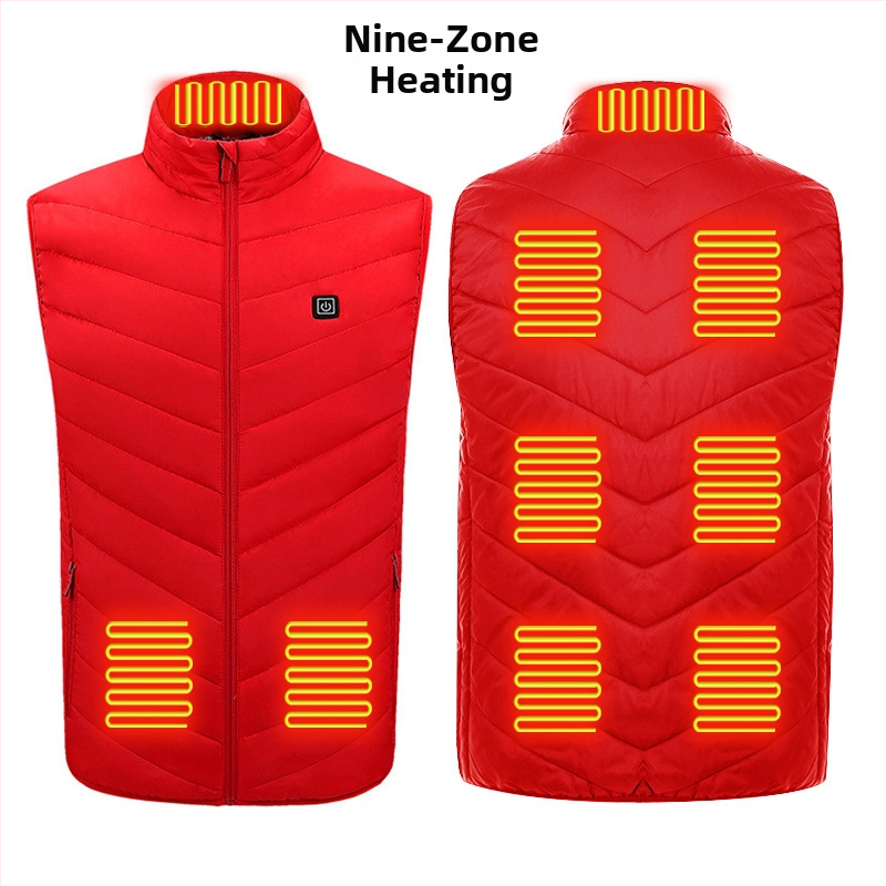 Zimná vonkajšia vyhrievacia vesta s 9-zónovým vykurovaním, ultra ľahká, teplá a vetruodolná, kardigán štýl, podšívka z bavlny, tkanina z polyestera, unisex, s odnímateľnou výstelkou