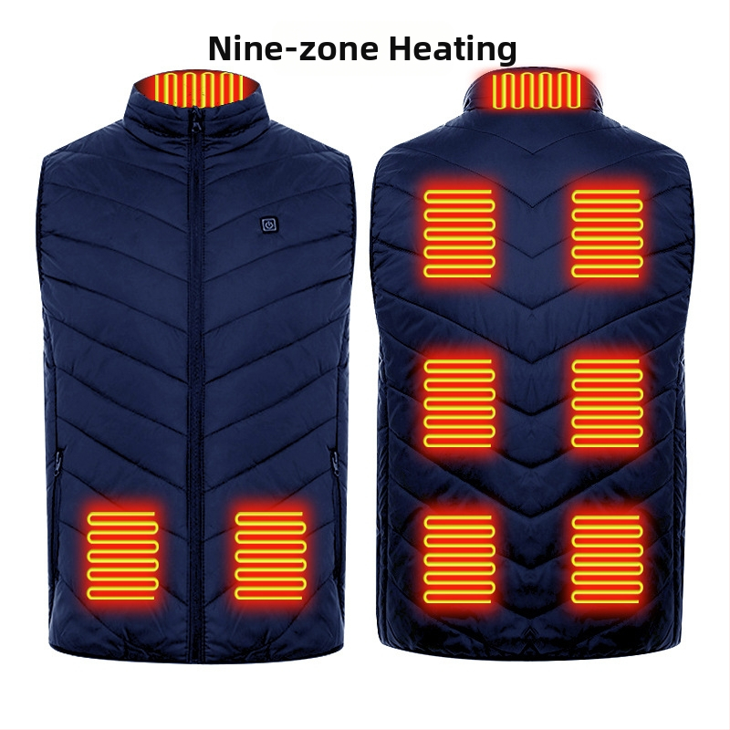 Zimná vonkajšia vyhrievacia vesta s 9-zónovým vykurovaním, ultra ľahká, teplá a vetruodolná, kardigán štýl, podšívka z bavlny, tkanina z polyestera, unisex, s odnímateľnou výstelkou