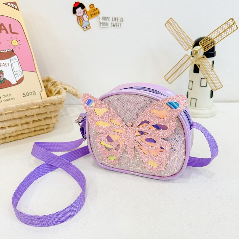 Leptirova PU torbica preko ramena s šljokicama, za djevojčice osnovne škole