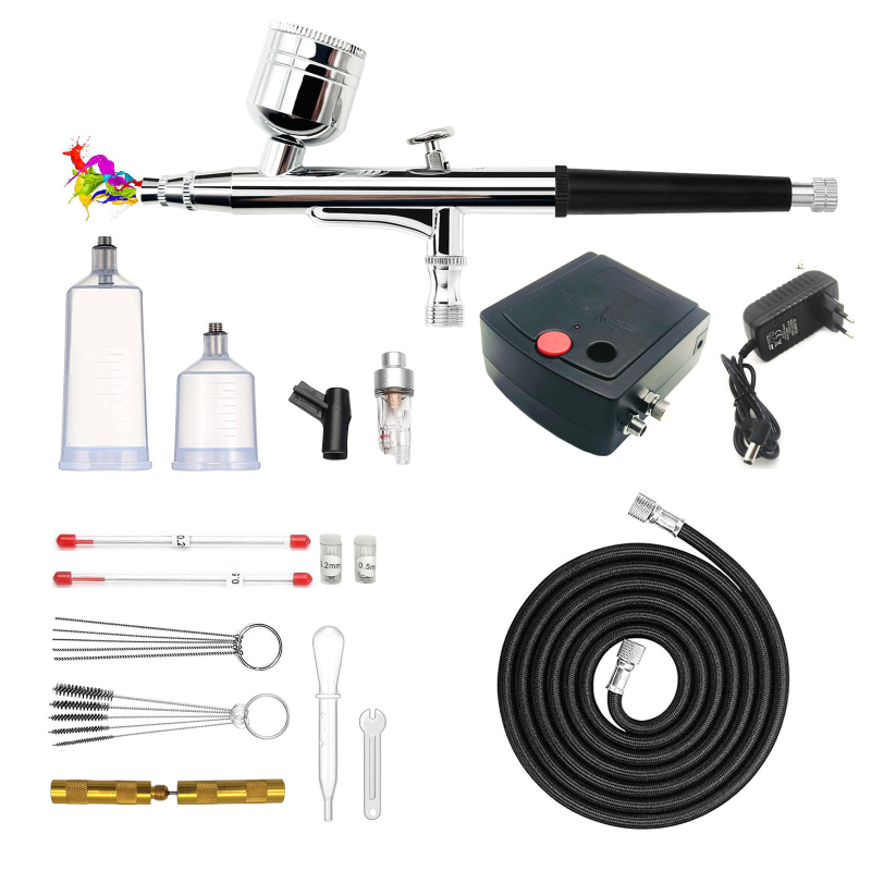 Električni set za zračni sprej s mini sprejem za modele i grafike automobila — maksimalni tlak 0.3 MPa, maksimalni protok 7, optimalna udaljenost raspršivanja 15 cm, širina mlaznice 10 mm, težina 0.98 kg