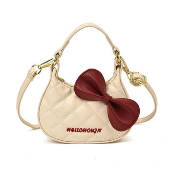 Детска чанта през рамо с принт на коте, квилтиран дизайн и панделка аксесоар, PU материал, унисекс за деца в детска градина