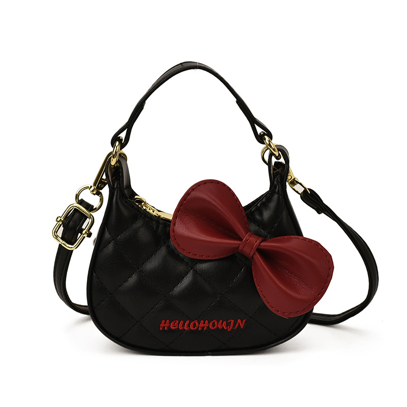 Детска чанта през рамо с принт на коте, квилтиран дизайн и панделка аксесоар, PU материал, унисекс за деца в детска градина