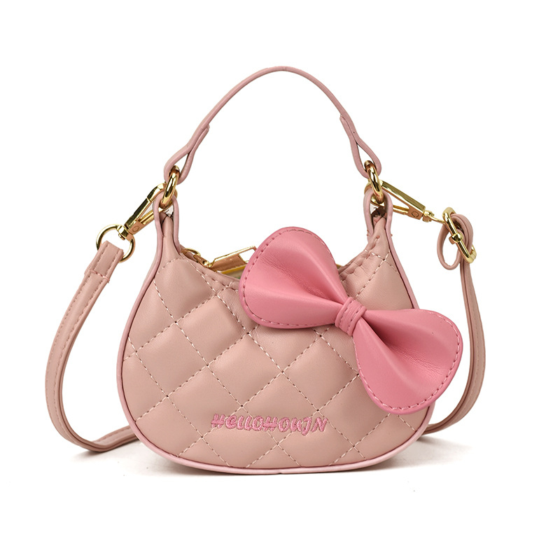 Детска чанта през рамо с принт на коте, квилтиран дизайн и панделка аксесоар, PU материал, унисекс за деца в детска градина