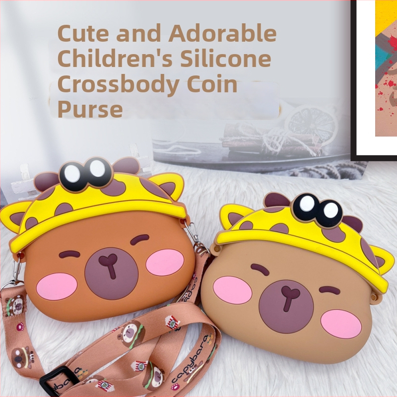 Detská silikónová crossbody taška so vzorom kapibara – nepremokavá, odolná, unisex, pre predškolákov