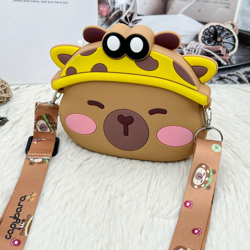 Dječja silikonska crossbody torbica s dizajnom kapibare – vodootporna, izdržljiva, unisex, za predškolsko doba