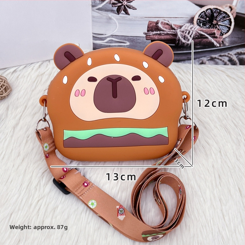 Detská silikónová crossbody taška so vzorom kapibara – nepremokavá, odolná, unisex, pre predškolákov