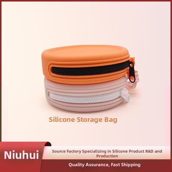 Силиконово портмоне за монети с цип, кръгла форма и ключодържател; вътрешна част за монети, стил градска простота