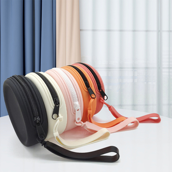 Силиконово портмоне за монети с цип, кръгла форма и ключодържател; вътрешна част за монети, стил градска простота