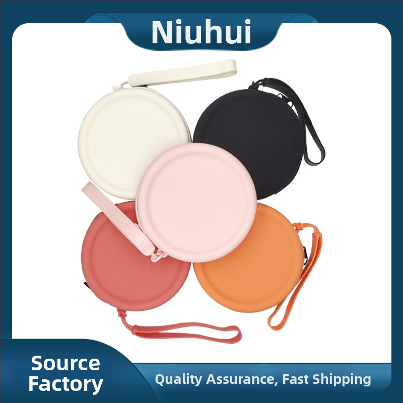 Силиконово портмоне за монети с цип, кръгла форма и ключодържател; вътрешна част за монети, стил градска простота