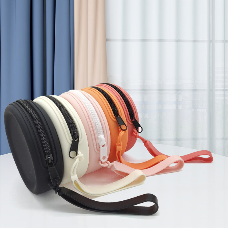 Силиконово портмоне за монети с цип, кръгла форма и ключодържател; вътрешна част за монети, стил градска простота