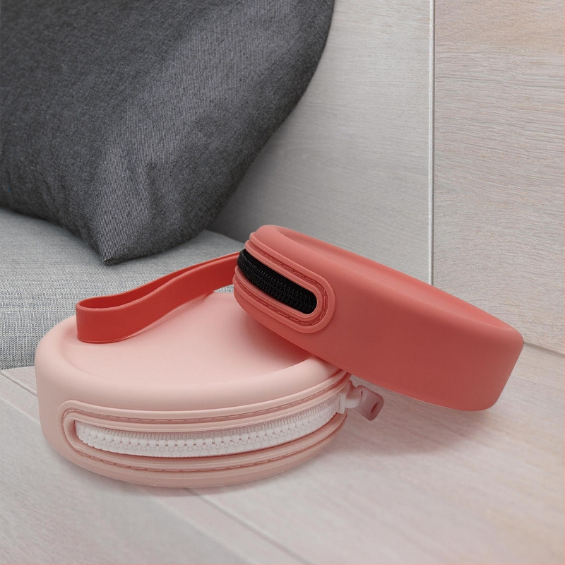 Силиконово портмоне за монети с цип, кръгла форма и ключодържател; вътрешна част за монети, стил градска простота