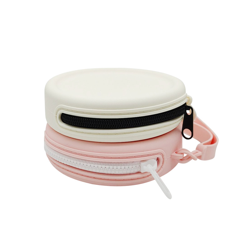 Силиконово портмоне за монети с цип, кръгла форма и ключодържател; вътрешна част за монети, стил градска простота