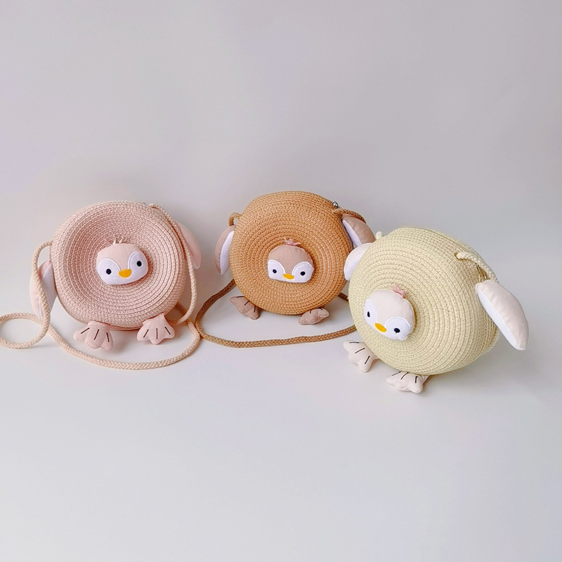 Qiunan детска чанта през рамо от слама с мотив Пингвин – дишаща, лято 2021, стил сладък за деца