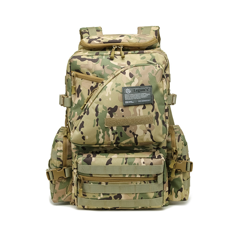 Водоустойчив тактически ранец с камуфляжен дизайн и голям капацитет; Oxford плат; подплата полиестер; дишащ, водоустойчив, износоустойчив, намалява натоварването.
