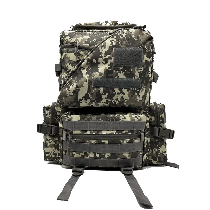 Водоустойчив тактически ранец с камуфляжен дизайн и голям капацитет; Oxford плат; подплата полиестер; дишащ, водоустойчив, износоустойчив, намалява натоварването.
