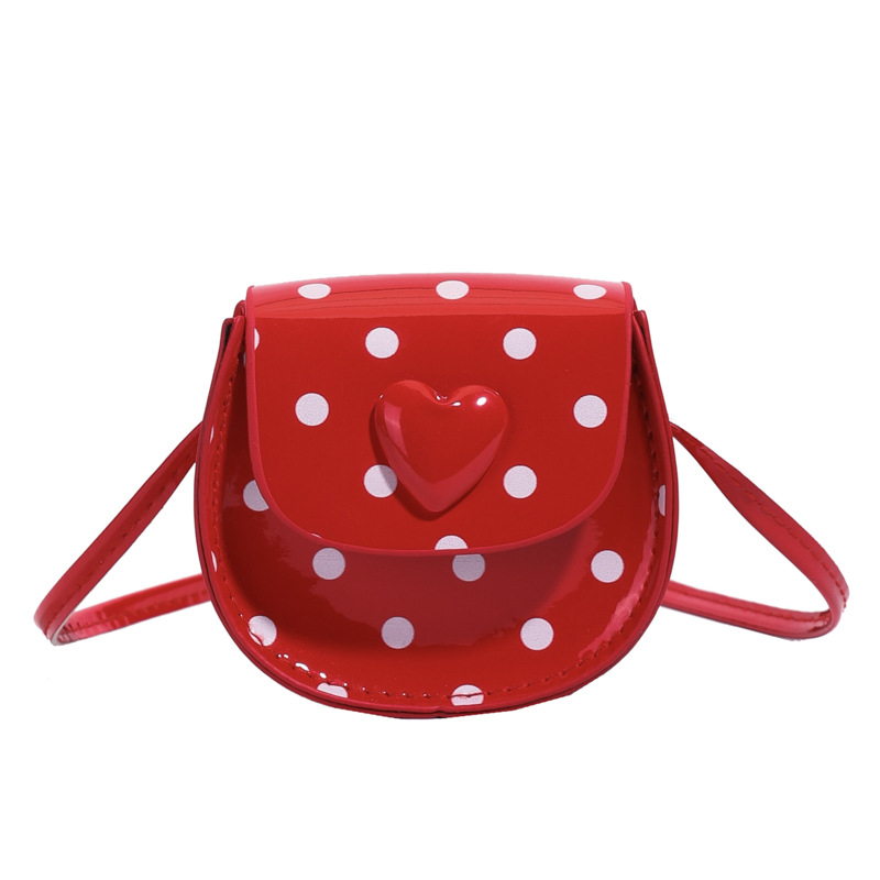 Чантичка през рамо в корейски стил за малки момичета с точков модел и сърце, унисекс, PU материал; подплата полиестер; вълнообразен дизайн; лято 2025
