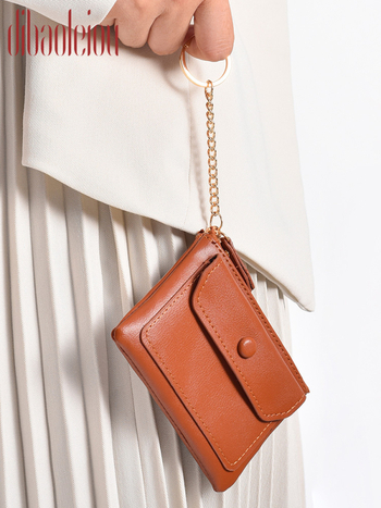Дамски мини портфейл за монети с ключодържател, PU кожа, 1 сгъвка, водоустойчив, анти-крадба, ултралек