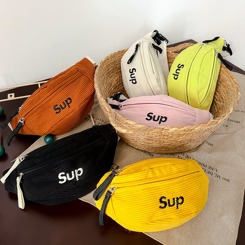 Corduroy dječja torbica za prsa s slovima, crossbody, poliester podstava