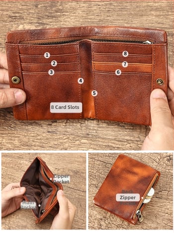 Монетник от естествена кожа — ретро стил, първи слой кравешка кожа, унисекс, ултралек и износоустойчив