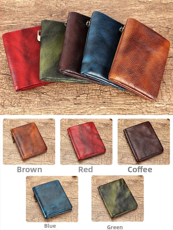 Монетник от естествена кожа — ретро стил, първи слой кравешка кожа, унисекс, ултралек и износоустойчив