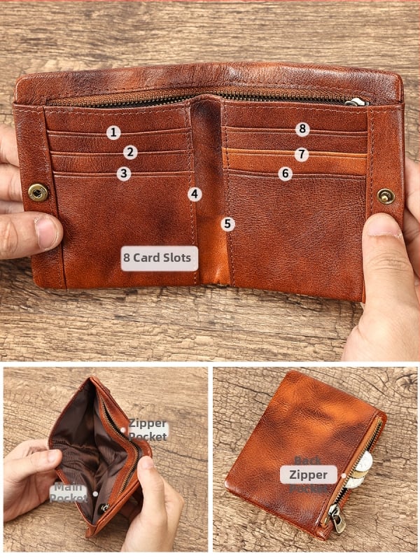 Монетник от естествена кожа — ретро стил, първи слой кравешка кожа, унисекс, ултралек и износоустойчив