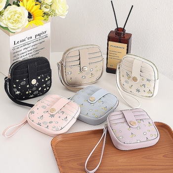 Монетник от PU кожа с плодова шарка, дамски Pretty — ултралек, защита срещу кражба, разширяем