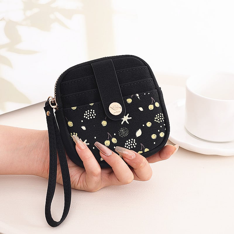 Монетник от PU кожа с плодова шарка, дамски Pretty — ултралек, защита срещу кражба, разширяем