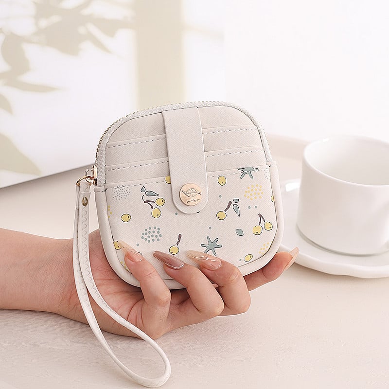 Монетник от PU кожа с плодова шарка, дамски Pretty — ултралек, защита срещу кражба, разширяем