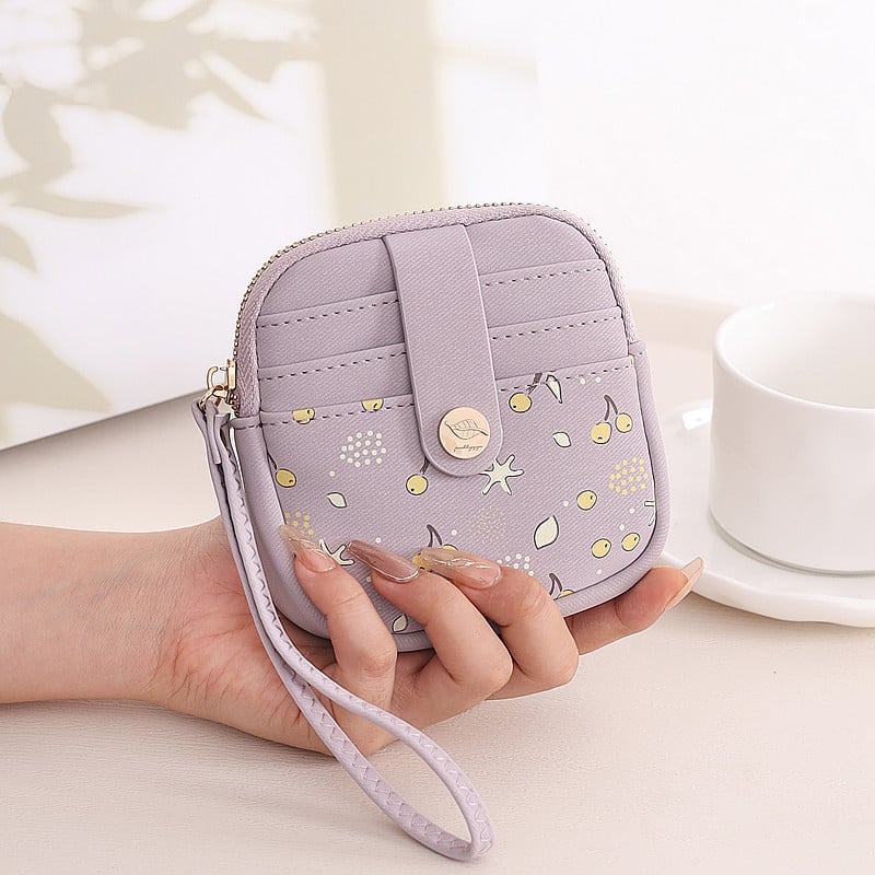 Монетник от PU кожа с плодова шарка, дамски Pretty — ултралек, защита срещу кражба, разширяем