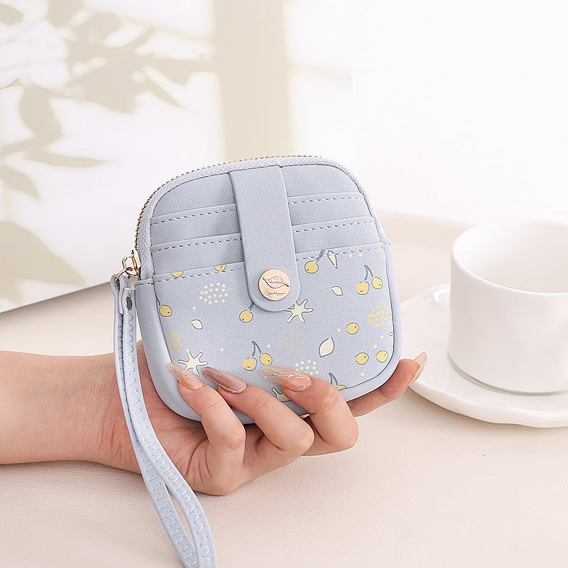 Монетник от PU кожа с плодова шарка, дамски Pretty — ултралек, защита срещу кражба, разширяем