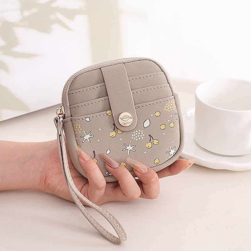 Монетник от PU кожа с плодова шарка, дамски Pretty — ултралек, защита срещу кражба, разширяем