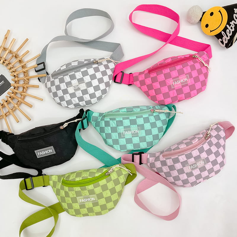 Dječja crossbody torba u korejskom stilu s checkerboard uzorkom — platno, kapacitet 1 L, zaštita od krađe, otporna na habanje