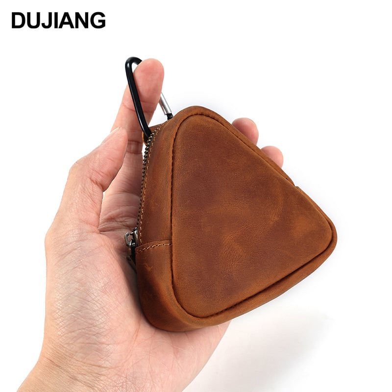 Монетник и ключодържател от естествена кожа, горен слой телешка кожа, унисекс, цип, едноцветен